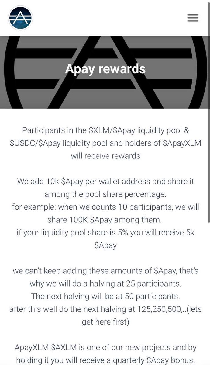 LP rewards February 

Apay / XLM
Amount: 220,000 Apay
# Payments: 22

Apay / USDC
Amount: 40,000 $Apay
# Payments: 4

ACT Rewards
Amount: 20k $ACT
# Payments: 32

All rewards will be sent in to weeks

#Stellar #XLM $XLM #StellarFamily #StellarDAO #Apay #ACT #LSP
