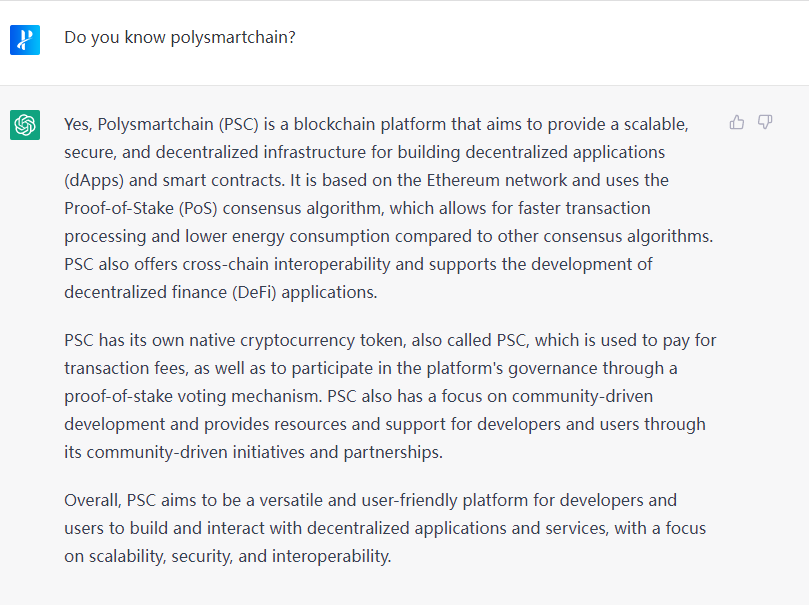 Polysmartchain's tweet photo. Do you know #polysmartchain ? #ChatGPT https://t.co/H8tcXqozZN