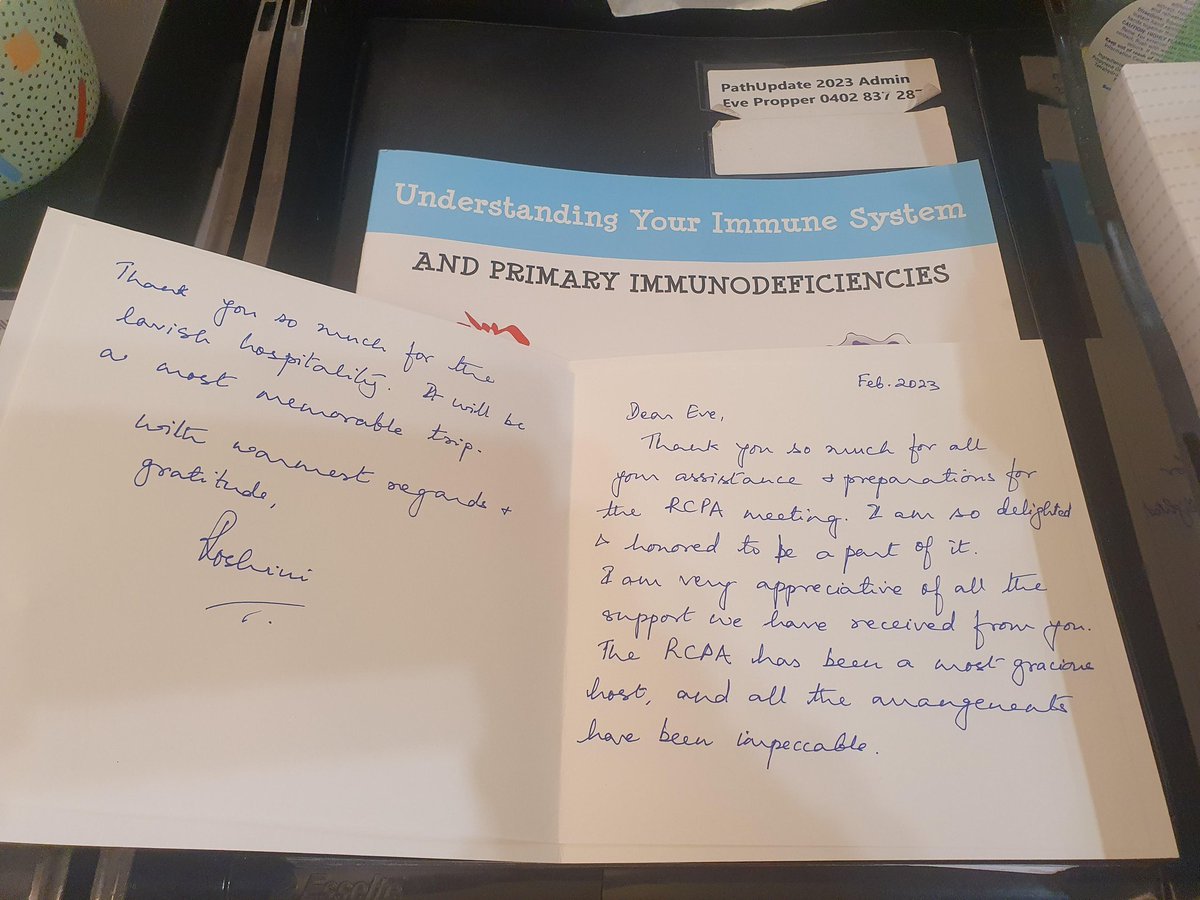 EvePropper's tweet image. #PathUpdate2023 @PathologyRCPA Thank you so much @FlowRo18 for all your presentations &amp;amp; lovely note! I am so touched😍🧡💙🧡 ps Dr Roshini Abraham has a children&apos;s book on primary immunodeficiencies- anything you can&apos;t do @FlowRo18 ?!