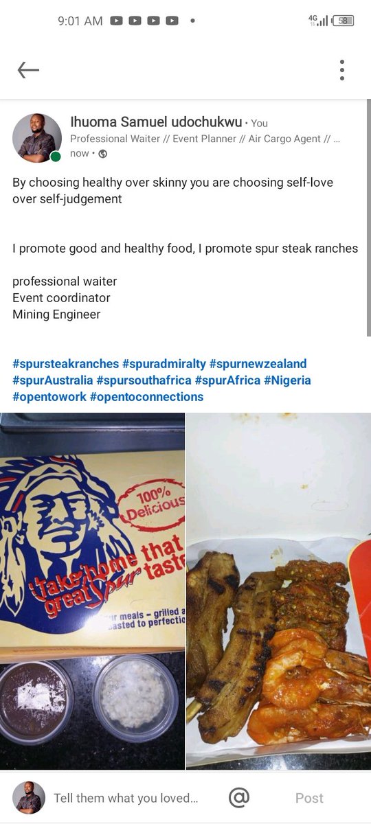 I promote good and healthy food.

#spurnigeria #spuradmiralty #spursouthafrica  #spuraustralia #spurnewzealand