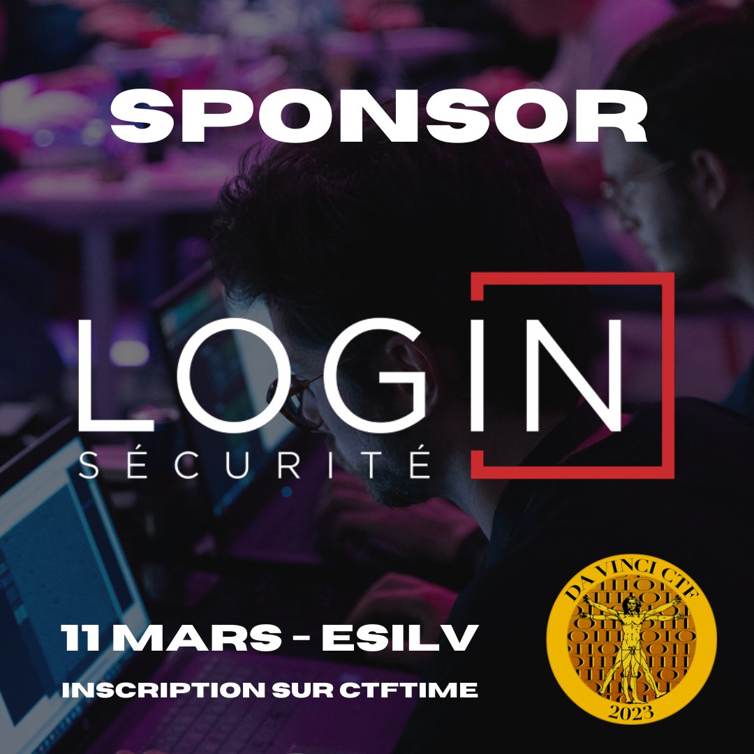 Folks at <a href="/LoginSecurite/">Login Sécurité</a> are partnering up with us for the third edition of the DaVinciCTF 🚩
Not only will they be competing, but they'll also be giving a talk on PLT reverse engineering during the on-site event !
Be sure to check them out at login-securite.com