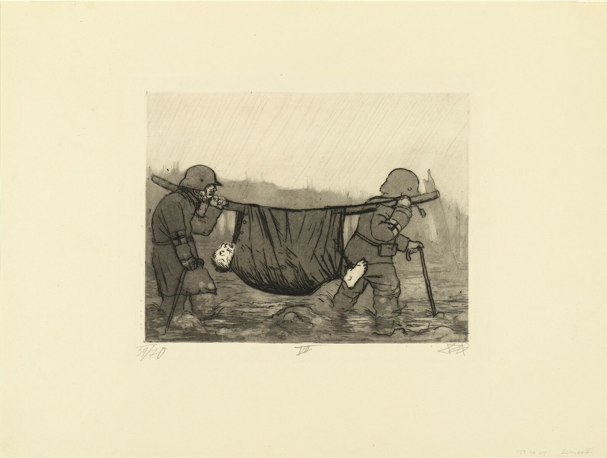 Otto Dix, Transporting the Wounded in Houthulst Forest (Verwundetentransport im Houthulster Wald) from The War (Der Krieg), (1924) #museumarchive #museumofmodernart moma.org/collection/wor…