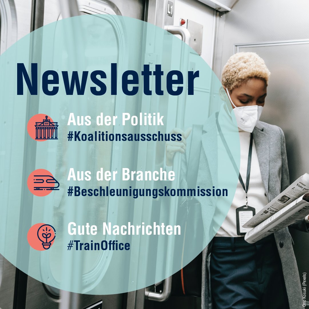 Schienenallianz's tweet photo. Mit einem Bein schon im Zug Richtung Wochenende? Wir haben die perfekte Lektüre: In unserem #Newsletter geht es dieses Mal um den verschobenen #Koalitionsausschuss, das Warten auf die #Beschleunigung, ein schickes #TrainOffice und vieles mehr …
📨➡️ https://t.co/E5lE4aXLYw https://t.co/03yuL14Veo