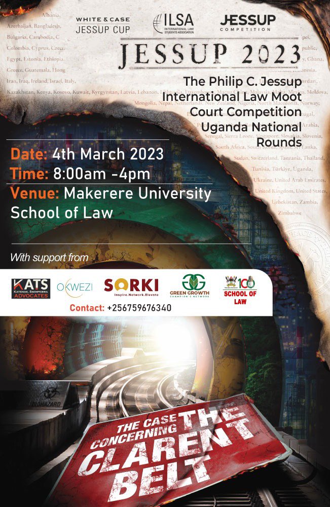 The prestigious Philip C.Jessup International Law moot Court Competition has drawn nigh. Happening this Saturday, 4th March 2023 at Makerere University School of Law at 8am. We appreciate the prompt indulgence of <a href="/KatendeSim/">Sim Katende</a> <a href="/katslaw1/">KATS Advocates</a> <a href="/MakerereLaw/">Makerere Law School</a> <a href="/SORKIinitiative/">SORKI Initiative</a>  @Okwezitravel