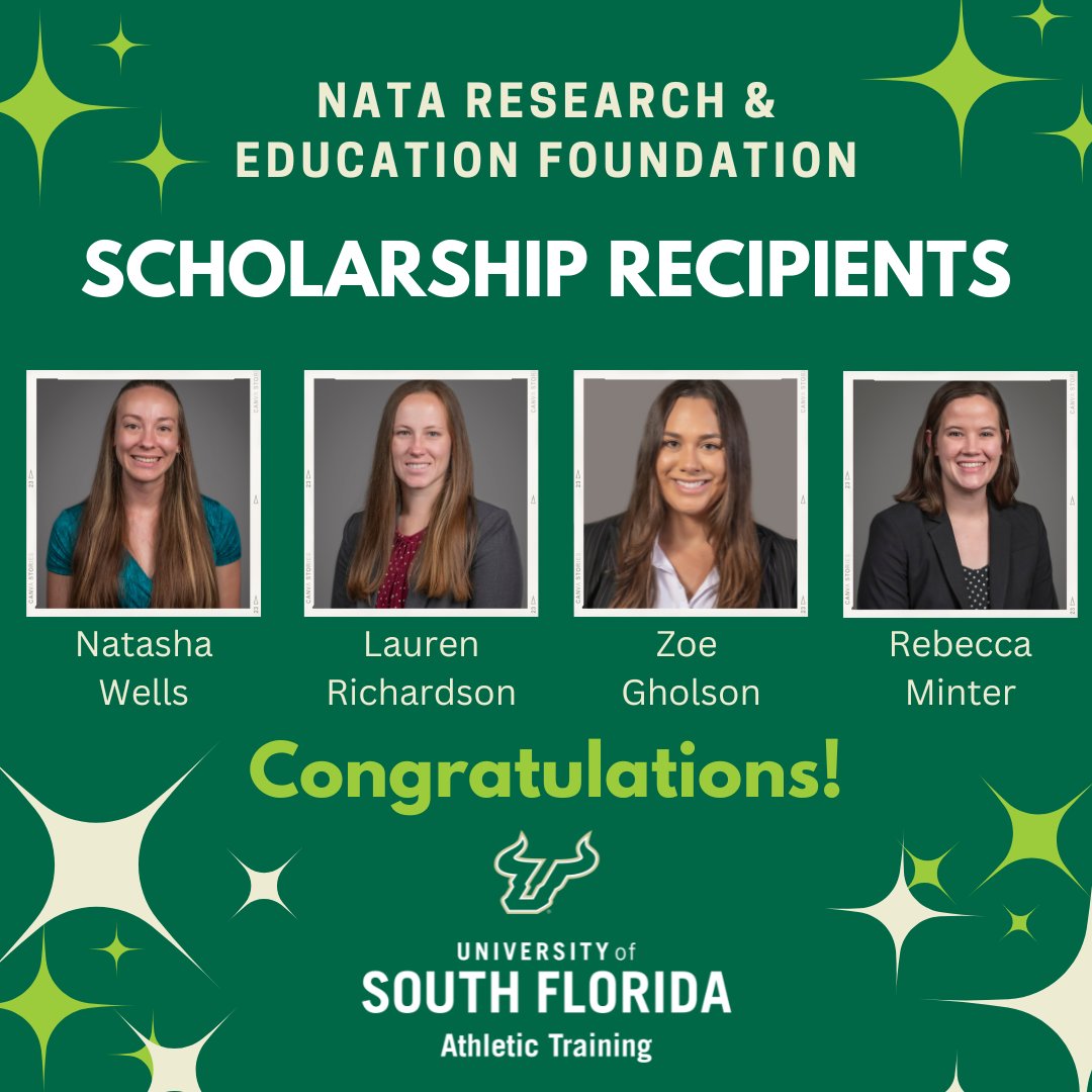 USF Athletic Training Program (@usf_atprogram) on Twitter photo Congratulations to our students who were recently awarded <a href="/NATAFoundation/">NATA Foundation</a> scholarships!
To learn more visit: natafoundation.org/edu.../scholar…
#USF #GoBulls #athletictraining Congratulations to our students who were recently awarded <a href="/NATAFoundation/">NATA Foundation</a> scholarships!
To learn more visit: natafoundation.org/edu.../scholar…
#USF #GoBulls #athletictraining