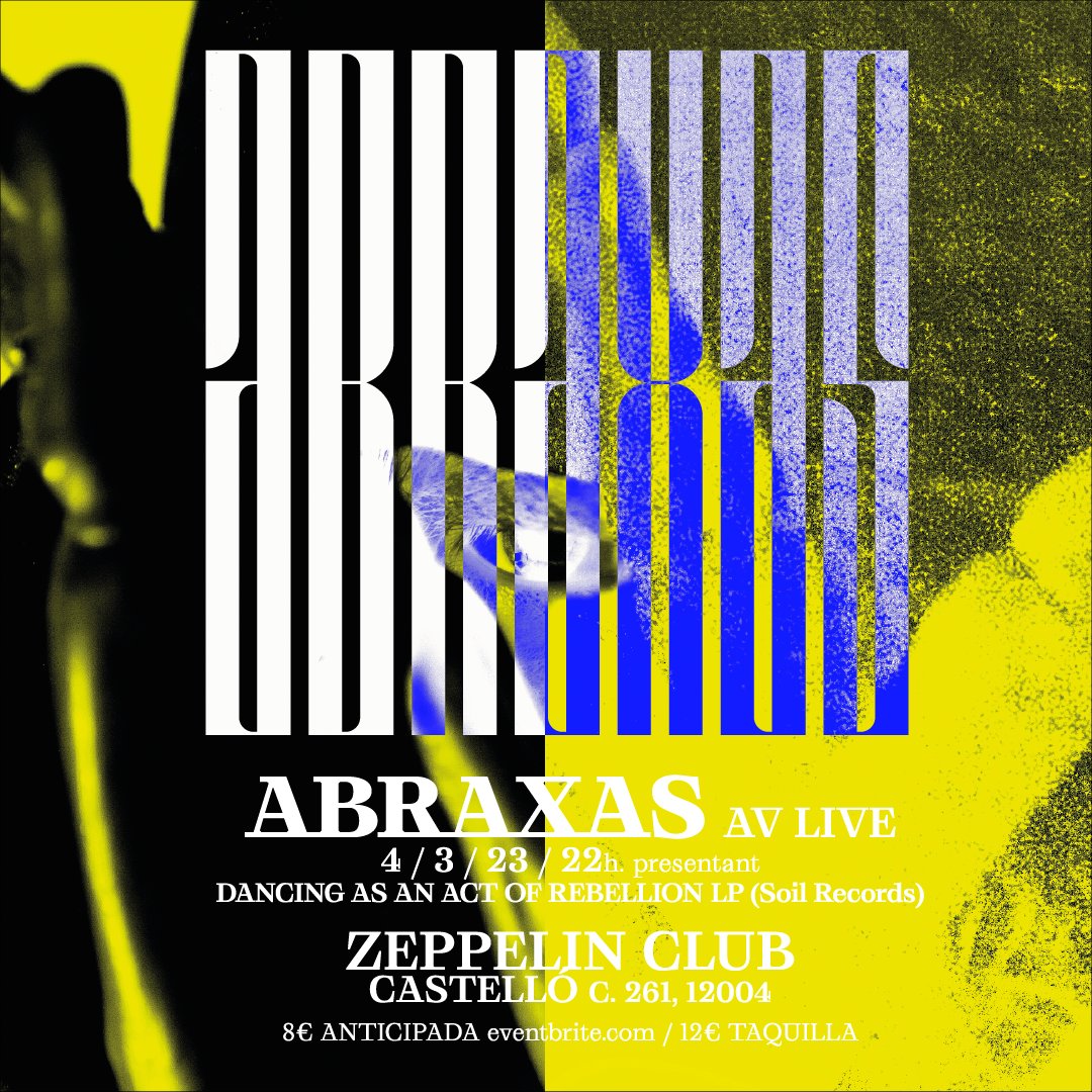 Aquest dissabte estaré presentant el primer llarga durada d'Abraxas, "Dancing as an act of rebellion" (Soil Records) en ZEPPELIN CLUB #Castelló.

📀 El podeu escoltar ací: bit.ly/3SGY12P 

#electronicmusic #liveelectronics #techno #darkwave 

facebook.com/events/5144498…