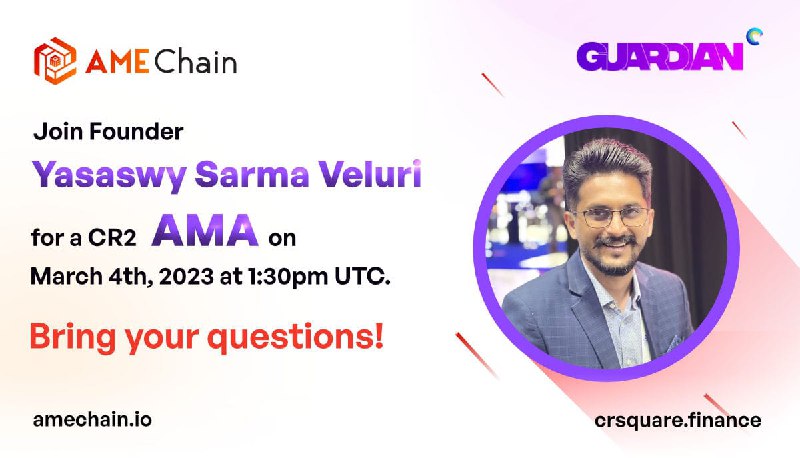 Get ready to groove with the man himself! Yasaswy Sarma Veluri, the founder of Crsquare Finance, is hosting an AMA session for all you cool cats out there. Don't miss out on this jammin' opportunity to ask him anything about CR2.