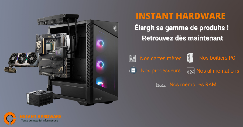 Instanthardware's tweet image. " 💻Nouveautés en vue ! Les derniers composants PC sont désormais disponibles sur InstantHardware.fr 🚀 Découvrez dès maintenant notre sélection de produits haut et milieu de gamme pour booster votre ordinateur ! #InstantHardware #ComposantsPC #HighTech
