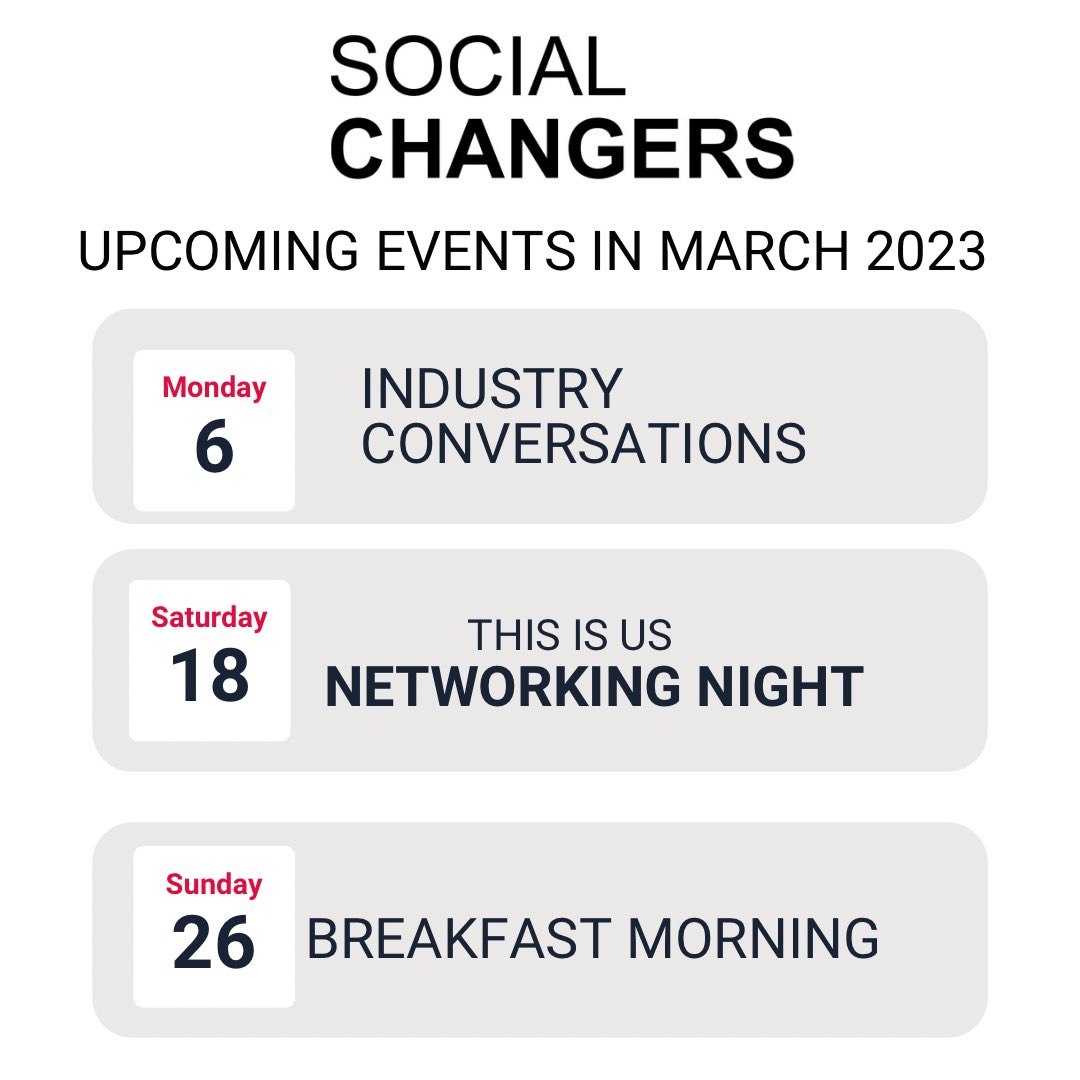 ChrisMo_5's tweet photo. SOCIAL CHANGERS have some up and coming events in March 2023! 

If you like to register for any of these FREE events please send us as DM. 

Or register via our eventbrite link!
👇🏾
https://t.co/HVKvhW2cKp

#SocialWorkers #SocialChangers #Networking https://t.co/zUkkRdRAFp