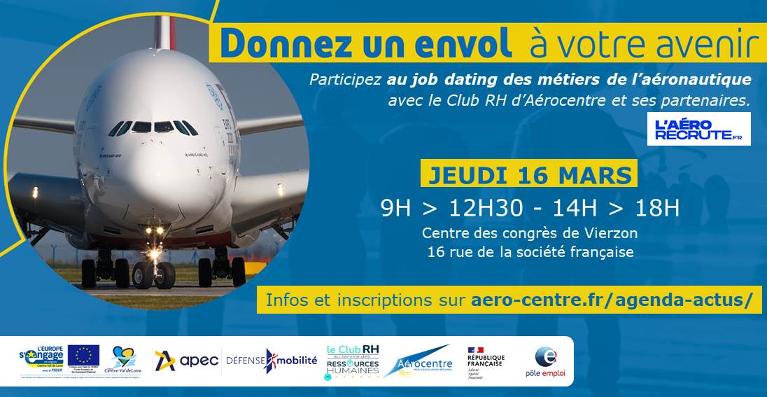 [SOON] 
📢 Vous êtes en recherche de nouveaux  défis professionnels
➡️ rencontrez les entreprises de la filière aéronautique 🚀de la <a href="/RCValdeLoire/">Région Centre-Val de Loire</a> 
@poleemploi_RCVL <a href="/apec_cvl/">Apec Centre-Val de Loire</a> <a href="/defensemobilite/">Défense mobilité</a> 
📅Jeudi 16 Mars 2023
👉aero-centre.fr/actualite/insc…