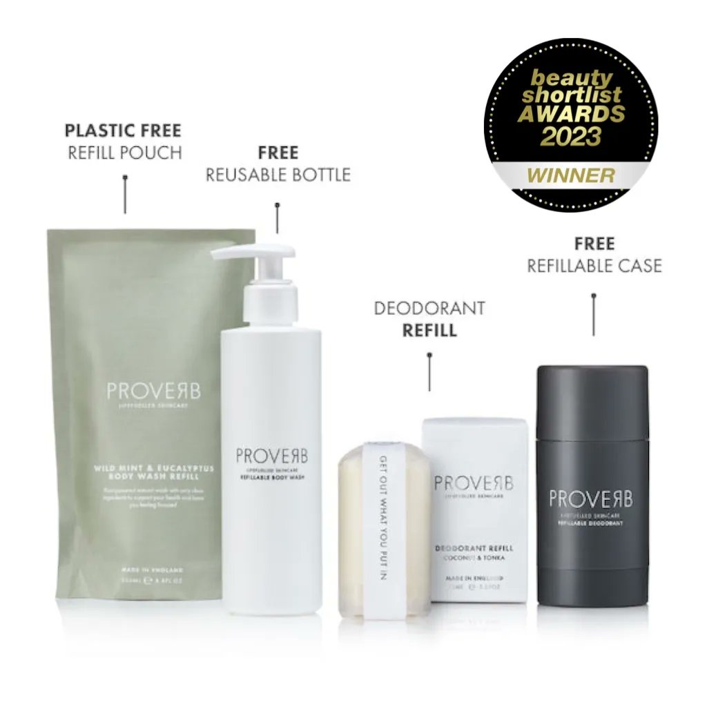 Home Compostable Heroes: Beauty + Self-Care BEST 100% HOME COMPOSTABLE BEAUTY OR SELF-CARE PRODUCT – UK Winner PROVERB® Lifefuelled Skincare, Refillable Body Wash (home compostable: Wild Mint & Eucalyptus) @PROVERBSKIN