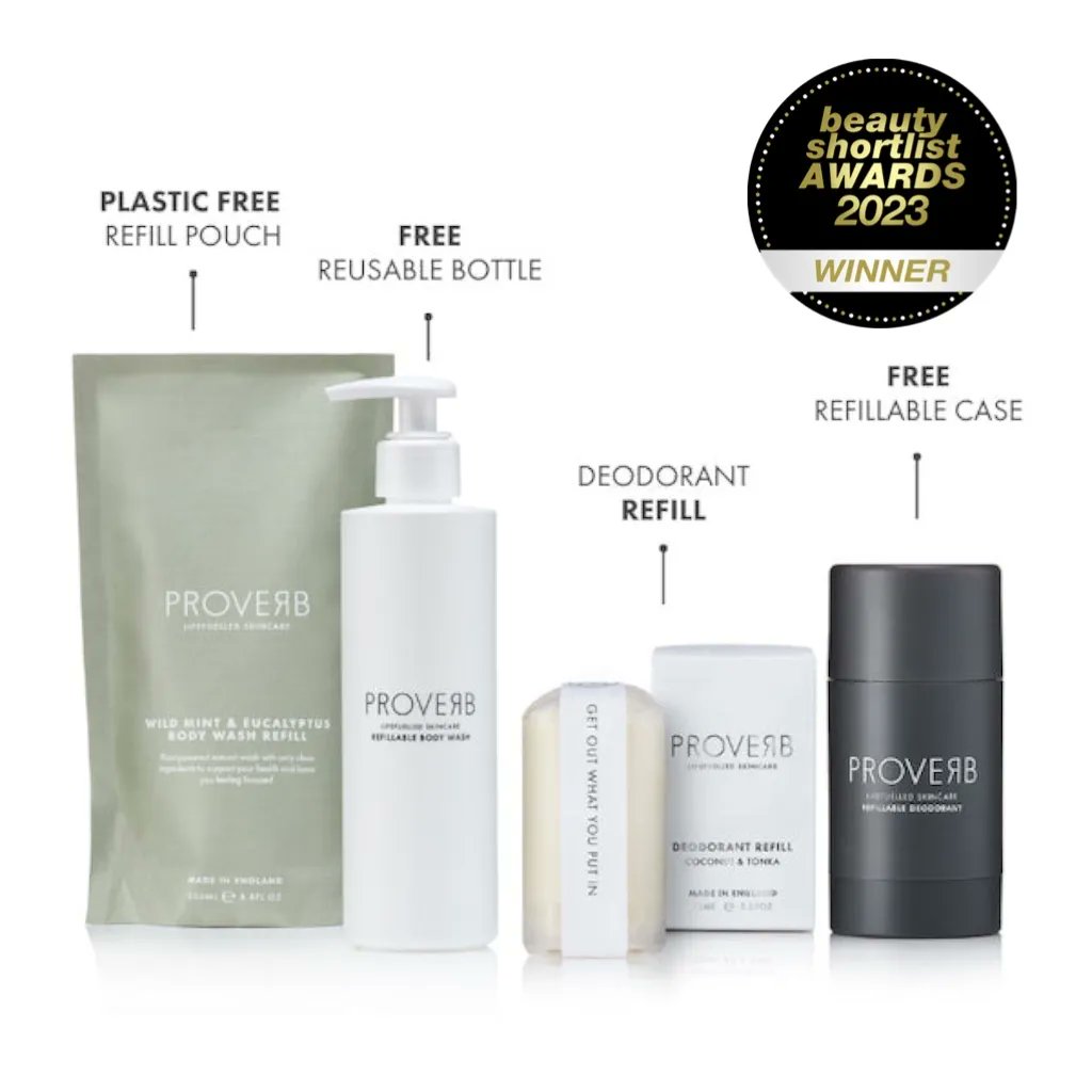Home Compostable Heroes: Beauty + Self-Care

BEST 100% HOME COMPOSTABLE BEAUTY OR SELF-CARE PRODUCT – UK

Winner

PROVERB® Lifefuelled Skincare, Refillable Body Wash (home compostable: Wild Mint &amp; Eucalyptus) 

<a href="/PROVERBSKIN/">PROVERB SKIN</a>