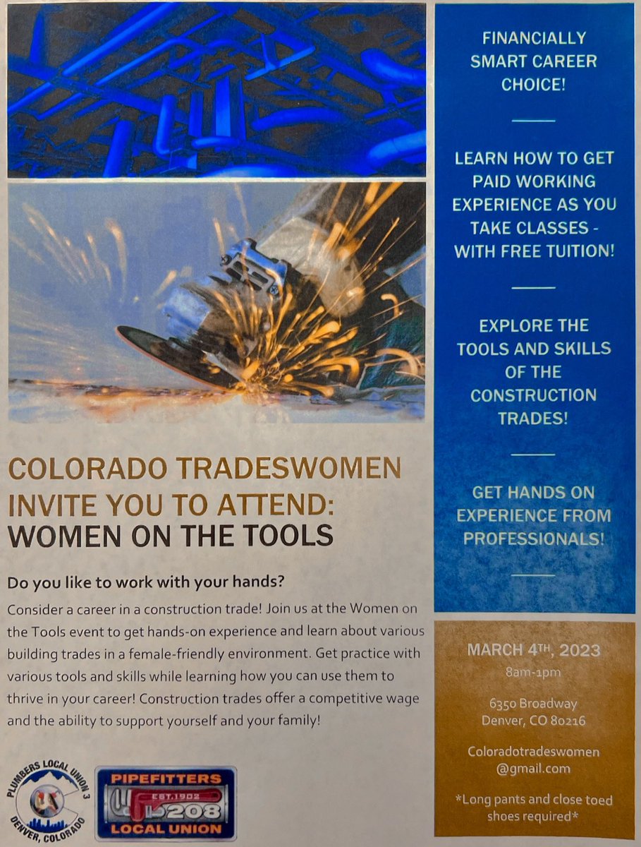 Colorado Tradeswomen Invite You To Attend The Women On The Tools Event! #UaProud #TradeWomen #WomenOnTheTools #Plumbing #Pipefitting #Welding #WesternStatesCollegeOfConstruction