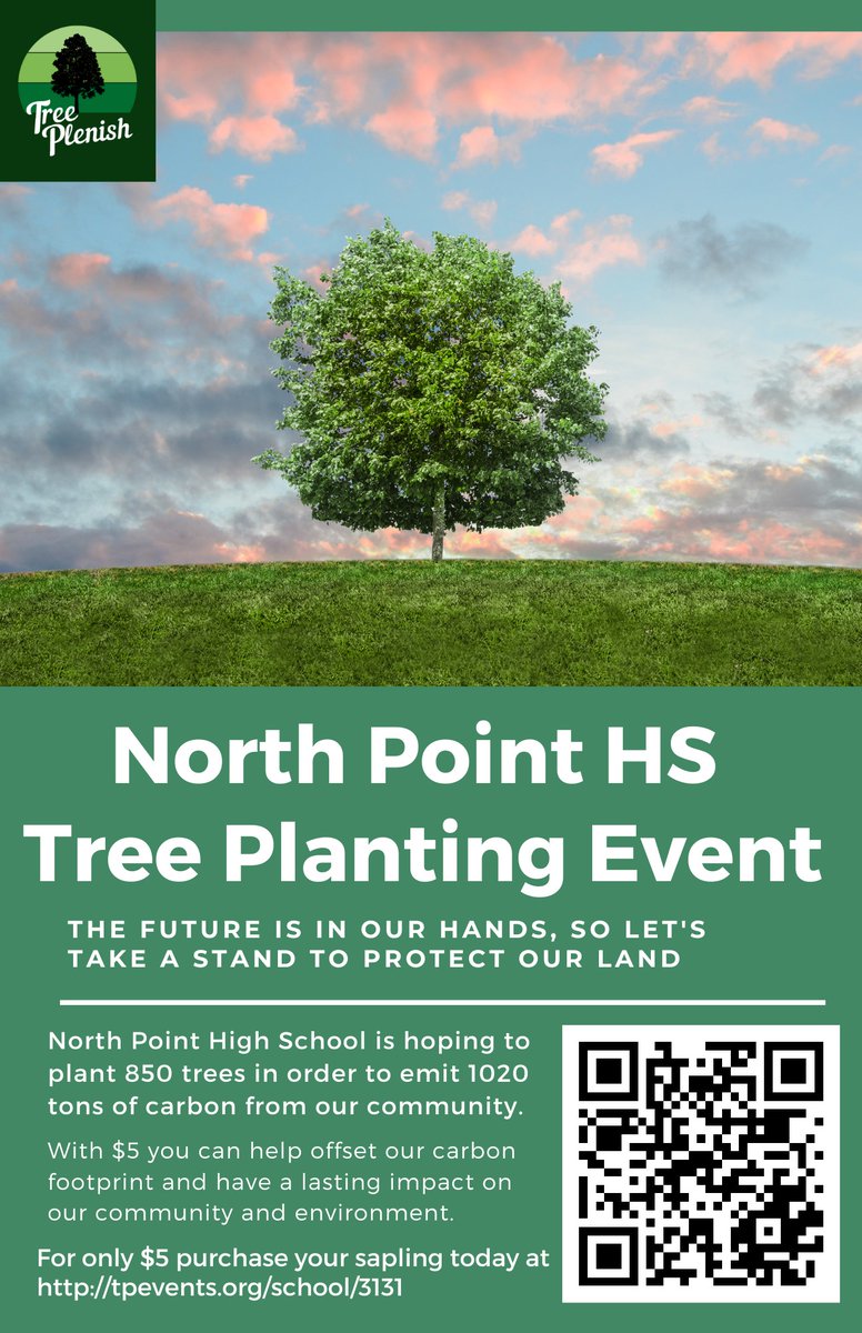 Key Club is partnering with Tree Plenish to sell saplings in order to offset our school's energy usage! Use the QR code or link in the flyer below.