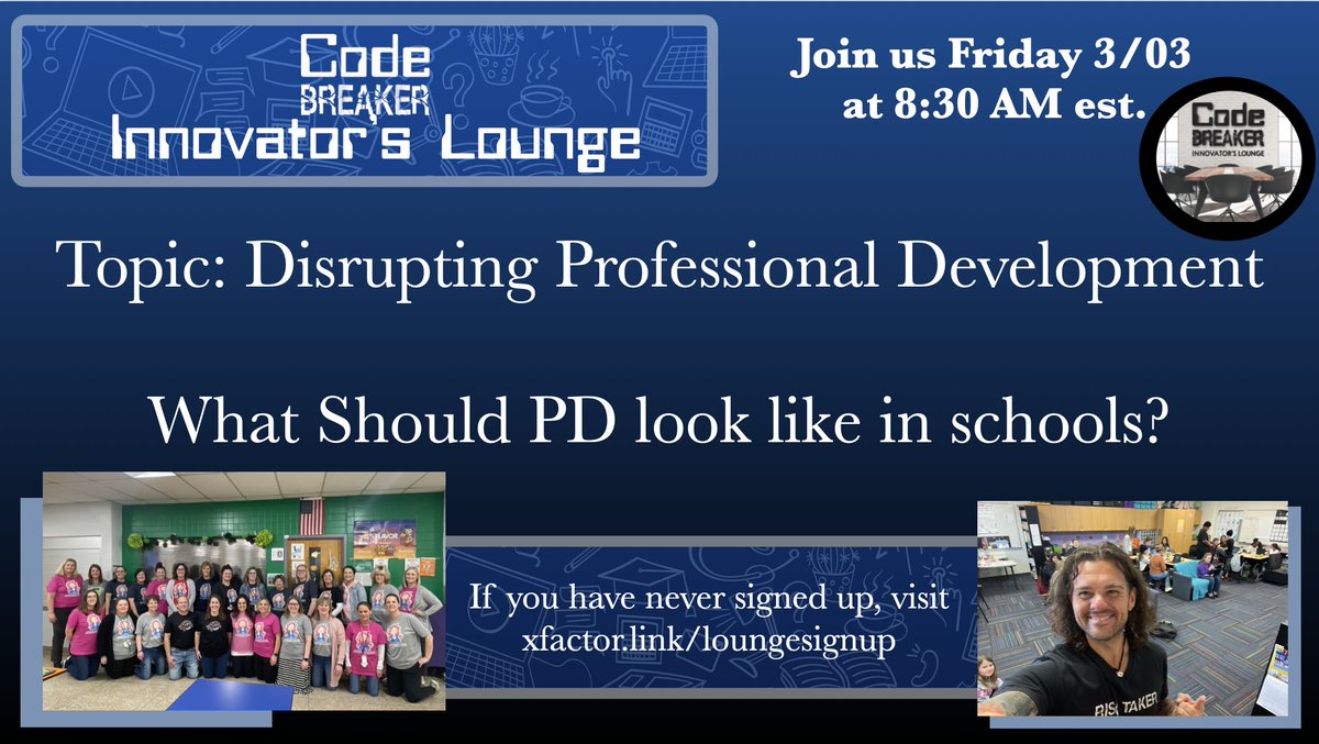 MatthewXJoseph's tweet photo. What Should PD look like in schools?
Join #Codebreaker Innovator Lounge tomorrow to talk about Disrupting Professional Development

If you have never signed up, visit 
https://t.co/CEOMYTeDAO

@mraspinall @MrsRsecondgrade @MrsSchwamman @McMenemyTweets @MannyDiscoTech @Lkennedy37 https://t.co/IHVGGFr8pT