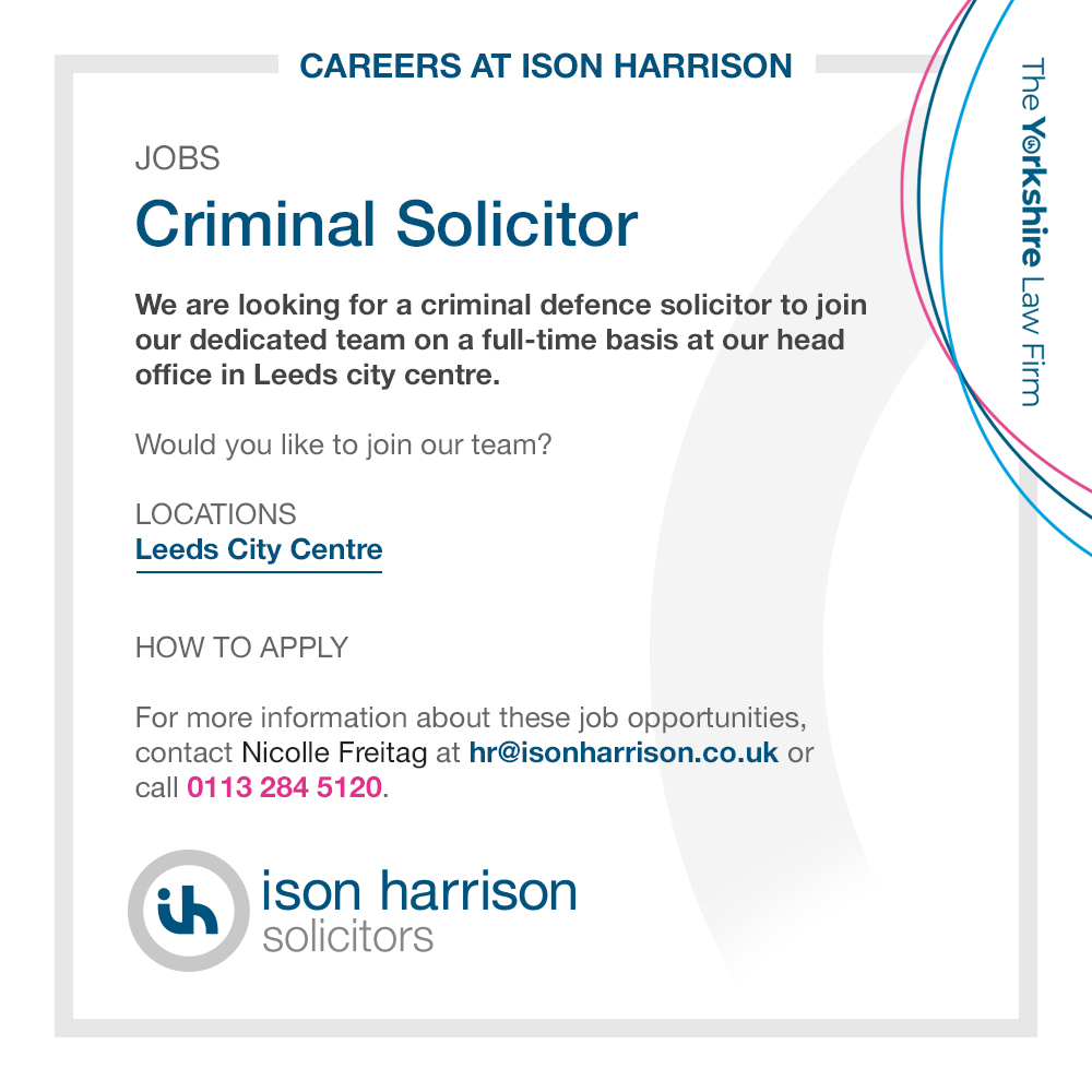 New Job Opportunity:

We're looking for a criminal defence solicitor to join our #Leeds head office.

For full details and to apply on our website, click here ⬇️

isonharrison.co.uk/job/criminal-s…

#leedsjobs #legaljobs #solicitorjobs