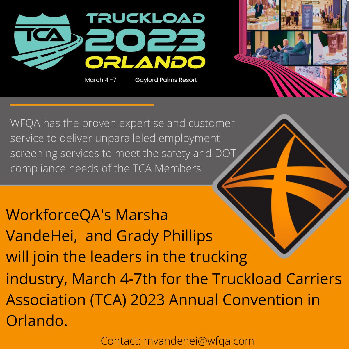 We're looking forward to meeting and collaborating with leaders in the truckload industry #employeescreening #truckloadstrong #TCA2023 #DOT #drugtesting #backgroundcheck #trucking #safety #compliance wfqa.com/our-services/