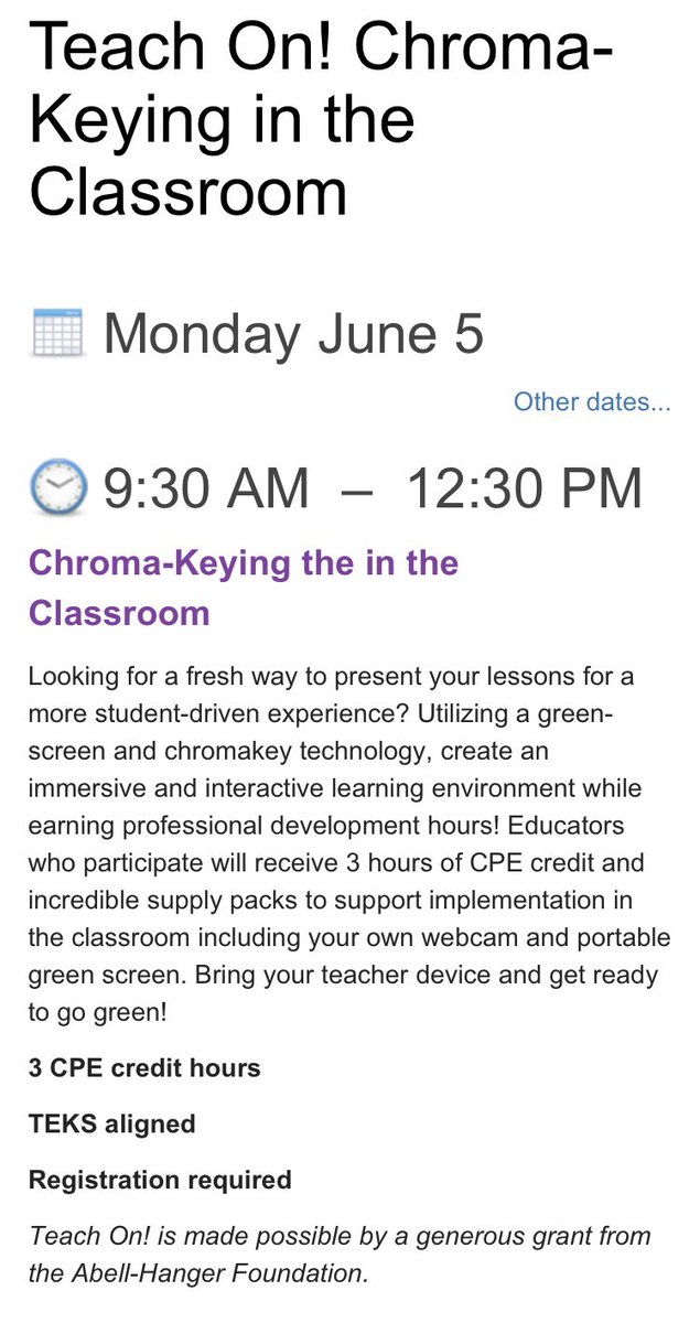 šŗ Learn Out Loud (@marie51184229) on Twitter photo #westtexas #TEACHers We are #GreenScreen crazy <a href="/MuseumSW/">MuseumoftheSouthwest</a> Did you know we offer CPE hours? Sign up for our #FREE chromakey #Educator #professionaldevelopment and leave with your own chromakey green screen and webcam setup! Only 5 spots remaining! 114326.blackbaudhosting.com/114326/Teach-O⦠#westtexas #TEACHers We are #GreenScreen crazy <a href="/MuseumSW/">MuseumoftheSouthwest</a> Did you know we offer CPE hours? Sign up for our #FREE chromakey #Educator #professionaldevelopment and leave with your own chromakey green screen and webcam setup! Only 5 spots remaining! 114326.blackbaudhosting.com/114326/Teach-Oā¦