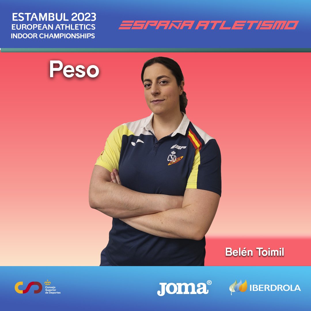 La representante de los lanzamientos de #EspañaAtletismo en <a href="/euroindoor2023/">EuroIndoor 2023 Istanbul</a> 

➡️ Peso 🚺 Clasificación 

18:40 ⏰ ➡️ <a href="/belentoimil/">Belén Toimil</a> 

#PasiónPorCompetir