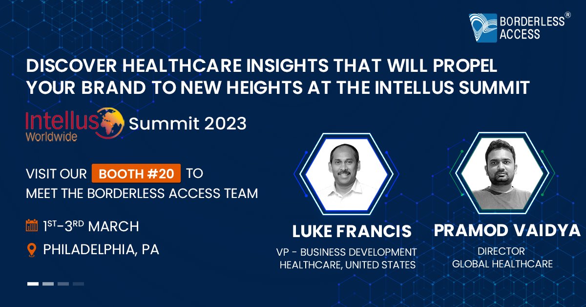 BorderlessXs's tweet photo. Luke Francis (VP - Business Development, Healthcare US) &amp; Pramod Vaidya (Account Director - Global Healthcare) are at the Intellus Summit exhibiting at booth no 20. 

Follow: #BorderlessAccess 
#intellusWW #intellusYP #mrx #rxmrx #marketresearch https://t.co/S9qP5tx19i