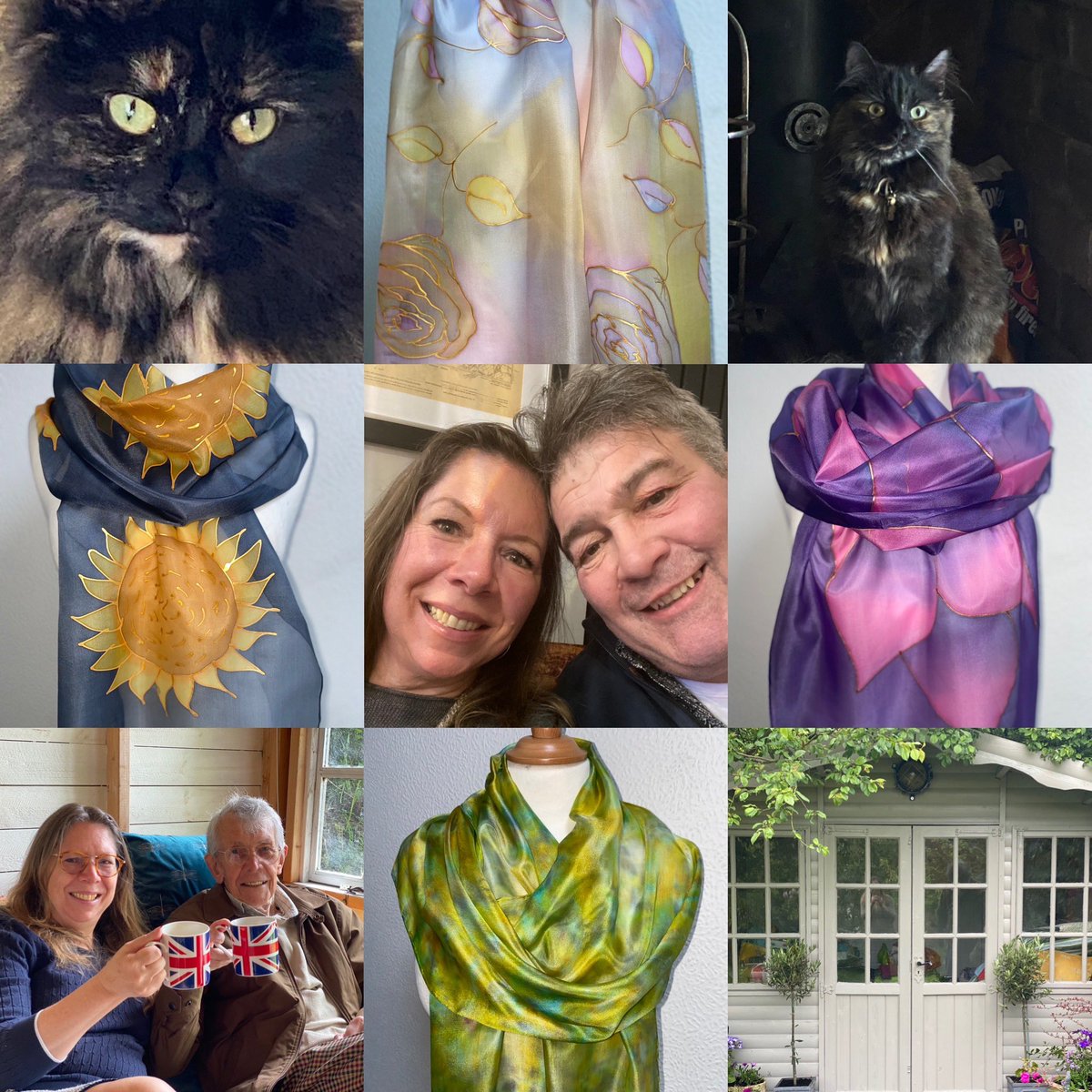 DesignerSilkArt's tweet image. #marchmeetthemaker #allaboutyou 
⭐️Walt, my partner 25 years, lapsed studio potter, craftsman, Acme Batt Co owner
⭐️Father, 94, independent, adventurous, craftsman
⭐️Amber &amp;amp; Coco adorable, loving, mad torties
⭐️Silk painter/artist for 30+ years
⭐️Fabulous arty friends
#silk