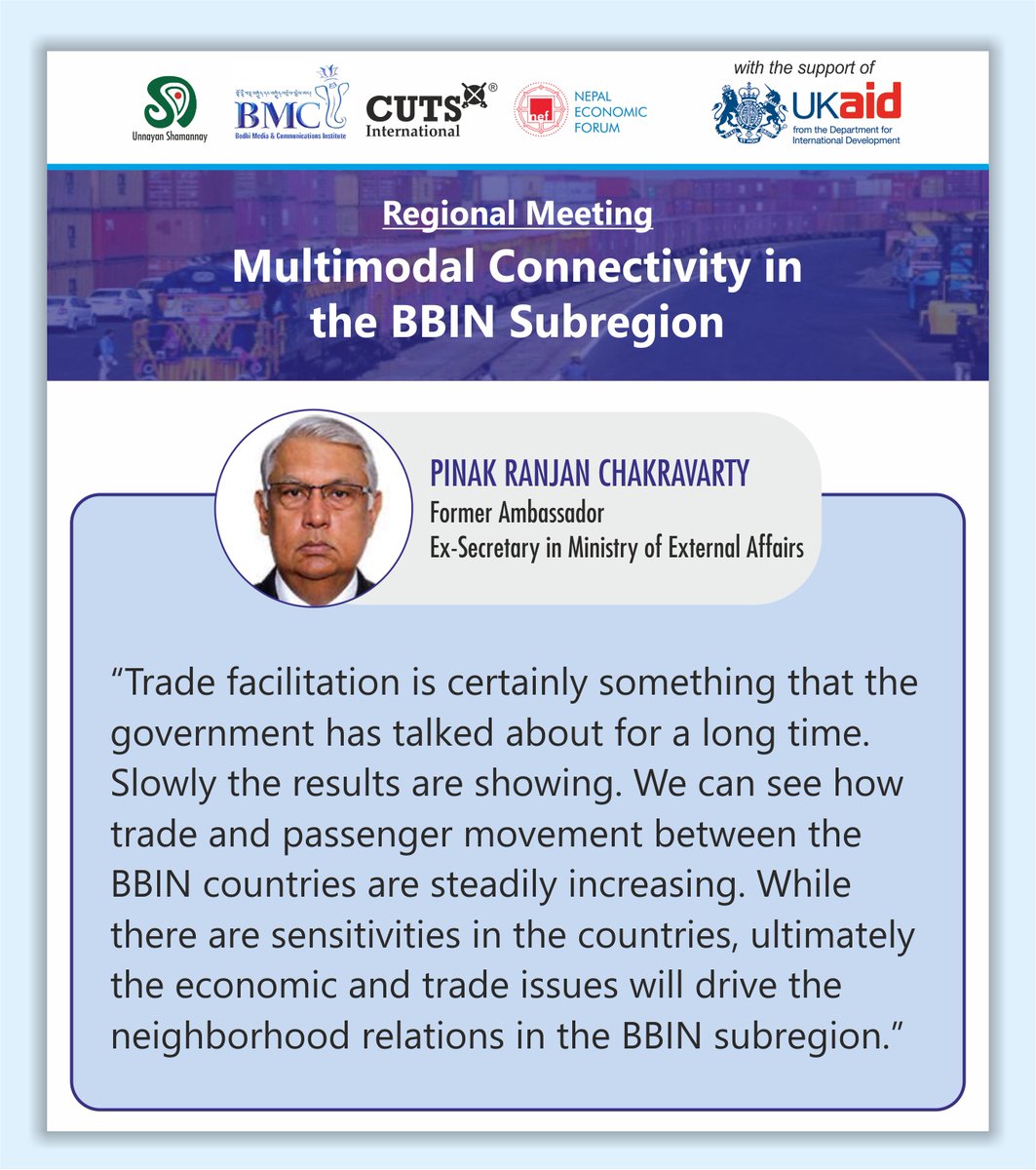 CUTS M-Connect Project (@cuts_mconnect) on Twitter photo Happening Now⬇️
#Regional #Meeting on #Multimodal #Connectivity in the #BBIN #Subregion
<a href="/bc_cuts/">Bipul Chattopadhyay</a> <a href="/unsy_org/">Unnayan Shamannay</a> <a href="/NEFNepal/">Nepal Economic Forum</a> <a href="/Bhutan_MCI/">BMCI</a> <a href="/FCDOGovUK/">Foreign, Commonwealth & Development Office</a> <a href="/Clement_Kuan/">Kuancheng Huang</a> <a href="/SecyP2DS/">Dr A Didar Singh</a> <a href="/BimstecInDhaka/">BIMSTEC</a> <a href="/ADB_HQ/">Asian Development Bank</a> <a href="/sasecprogram/">SASEC</a> <a href="/LPAI_Official/">Land Ports Authority of India</a> <a href="/IWAI_ShipMin/">IWAI</a> <a href="/CUTS_CITEE/">CUTS CITEE</a> <a href="/_RiyaSinha/">Riya Sinha</a> <a href="/CWS_iift/">Centre for WTO Studies (CWS)</a> Happening Now⬇️
#Regional #Meeting on #Multimodal #Connectivity in the #BBIN #Subregion
<a href="/bc_cuts/">Bipul Chattopadhyay</a> <a href="/unsy_org/">Unnayan Shamannay</a> <a href="/NEFNepal/">Nepal Economic Forum</a> <a href="/Bhutan_MCI/">BMCI</a> <a href="/FCDOGovUK/">Foreign, Commonwealth & Development Office</a> <a href="/Clement_Kuan/">Kuancheng Huang</a> <a href="/SecyP2DS/">Dr A Didar Singh</a> <a href="/BimstecInDhaka/">BIMSTEC</a> <a href="/ADB_HQ/">Asian Development Bank</a> <a href="/sasecprogram/">SASEC</a> <a href="/LPAI_Official/">Land Ports Authority of India</a> <a href="/IWAI_ShipMin/">IWAI</a> <a href="/CUTS_CITEE/">CUTS CITEE</a> <a href="/_RiyaSinha/">Riya Sinha</a> <a href="/CWS_iift/">Centre for WTO Studies (CWS)</a>