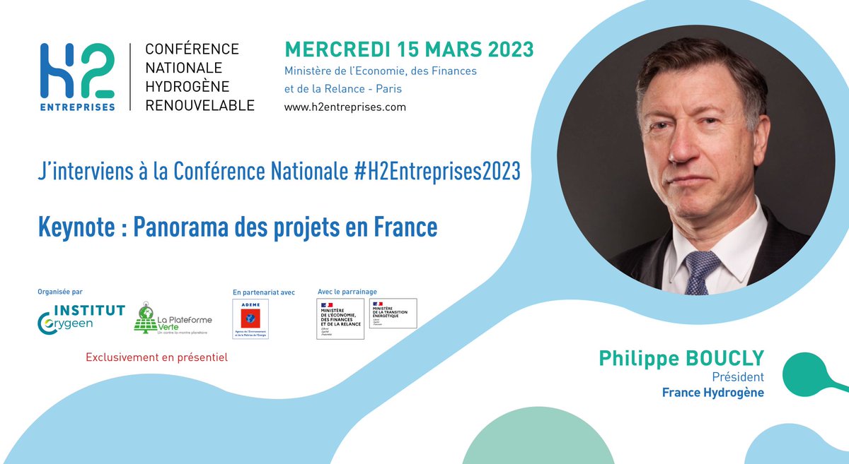 FranceHydrogene's tweet image. 📆 RDV le 15 mars pour la 2e édition de #H2Entreprises2023.
📢 Philippe Boucly interviendra à 10h40 lors de la keynote "Panorama des projets en 🇫🇷" et présentera les résultats de "Trajectoire pour une grande ambition #hydrogène à 2030".

👉Inscriptions h2entreprises.com/pricing