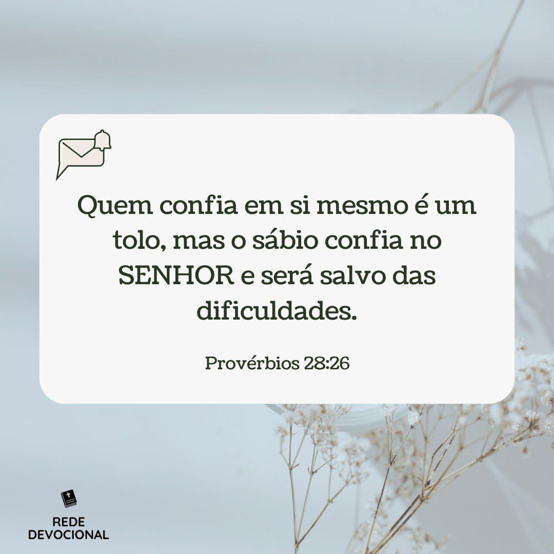 rededevocional's tweet photo. 📖 Quem confia em si mesmo é um tolo, mas o sábio confia no Senhor e será salvo das dificuldades.
Provérbios 28:26 

✅ #versículo #versículododia #leiaabiblia #bíblia #devocional #devocionaldiario #Bibliainfantil #rededevocional #dia61 https://t.co/Isn6oEFSVZ