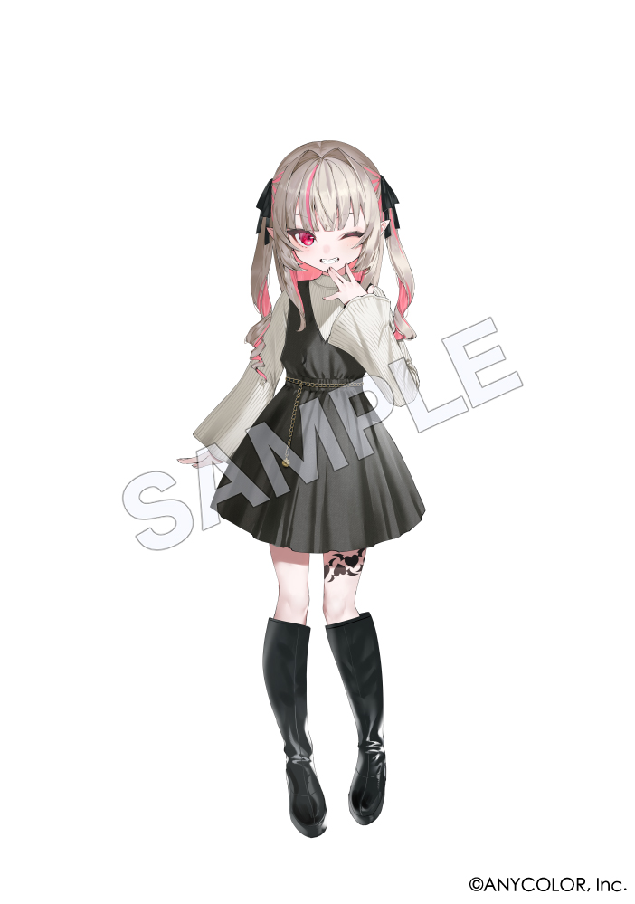 makaino ririmu 1girl solo one eye closed boots dress pink hair sample watermark  illustration images