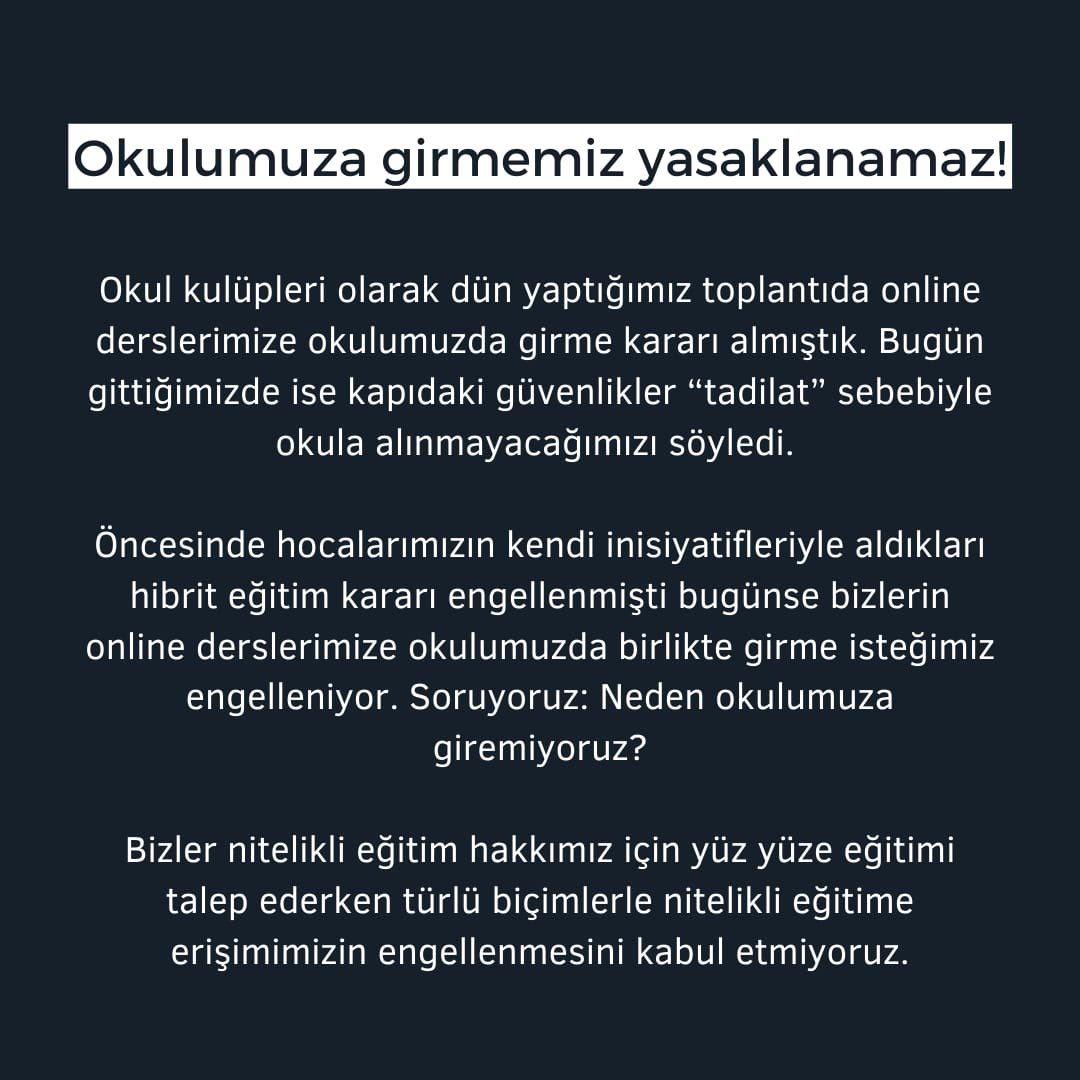 Kampüsümüze, fakültemize girişimizin okul yönetimi tarafından engellenmesini kabul etmiyoruz!