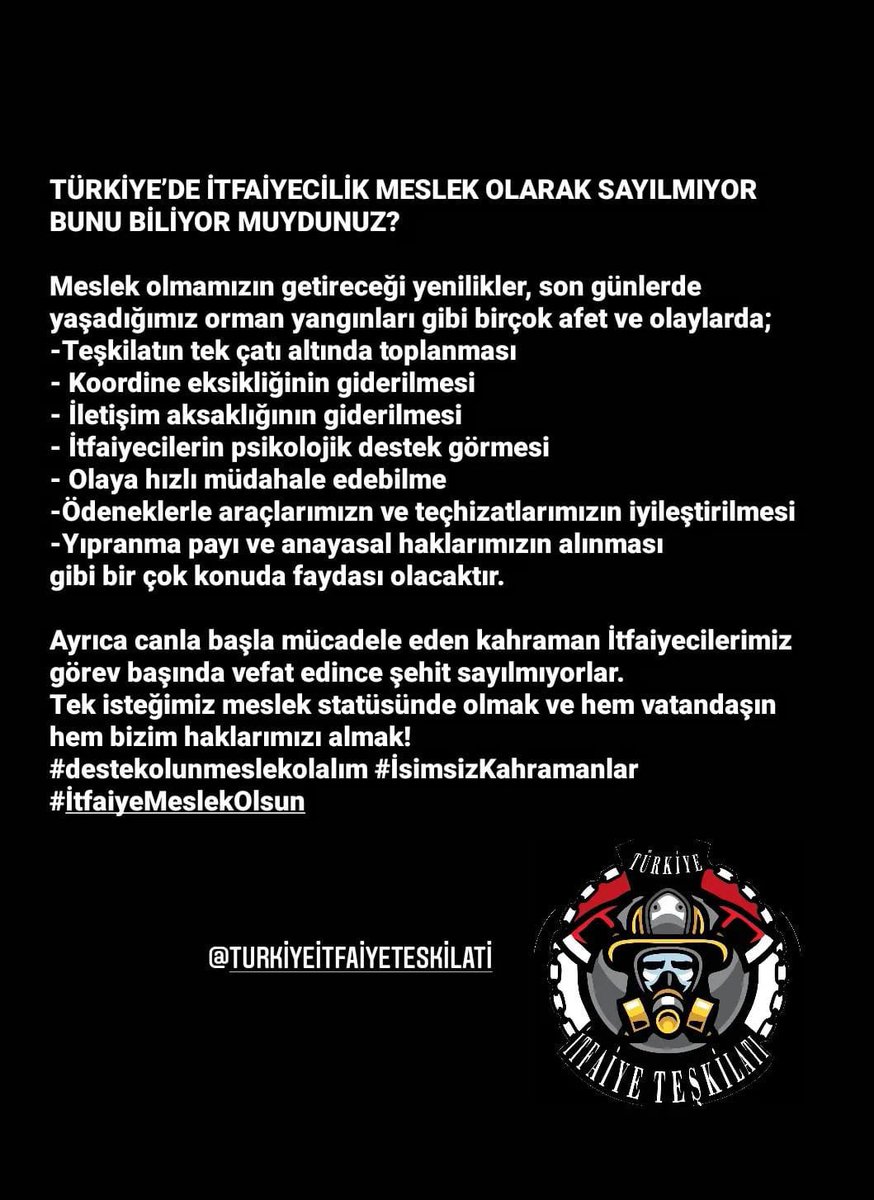 ITFADER's tweet photo. BUNU BİLİYOR MUYDUNUZ ?
 Dünyada sadece Türkiye de İtfaiyeciligin meslek olmadığını biliyor musunuz ?#itfaiyecilikmeslekolsun https://t.co/9t46qMepcO