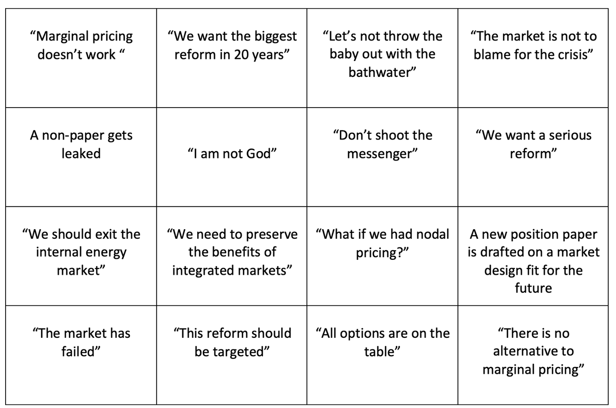 Who wants to play bingo for the #electricitymarket reform? 
#marketdesign #energytransition