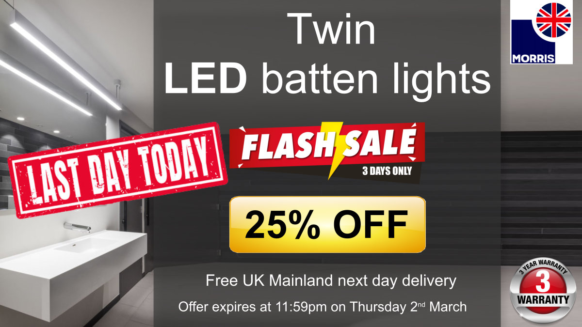 Morris_Direct's tweet image. 🤭LAST DAY ALERT! 💥Get 25% OFF Morris twin LED batten lights today! Our flash sale ends at 11:59pm TONIGHT. Get your economical and efficient lighting solution now at morrisdirect.co.uk/morris.../morr… 
#ledbatten #ledlights #flashdeal #LEDlighting #lightupyourhome #flashsale