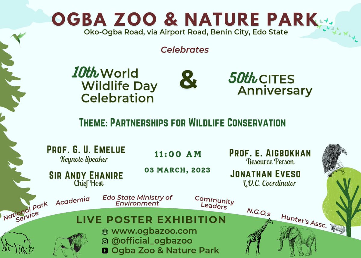 ZooOgba's tweet photo. Come join us as we celebrate the 10th World Wildlife Day celebration at Ogba Zoo &amp; Nature Park. https://t.co/JIRGYHtOKA