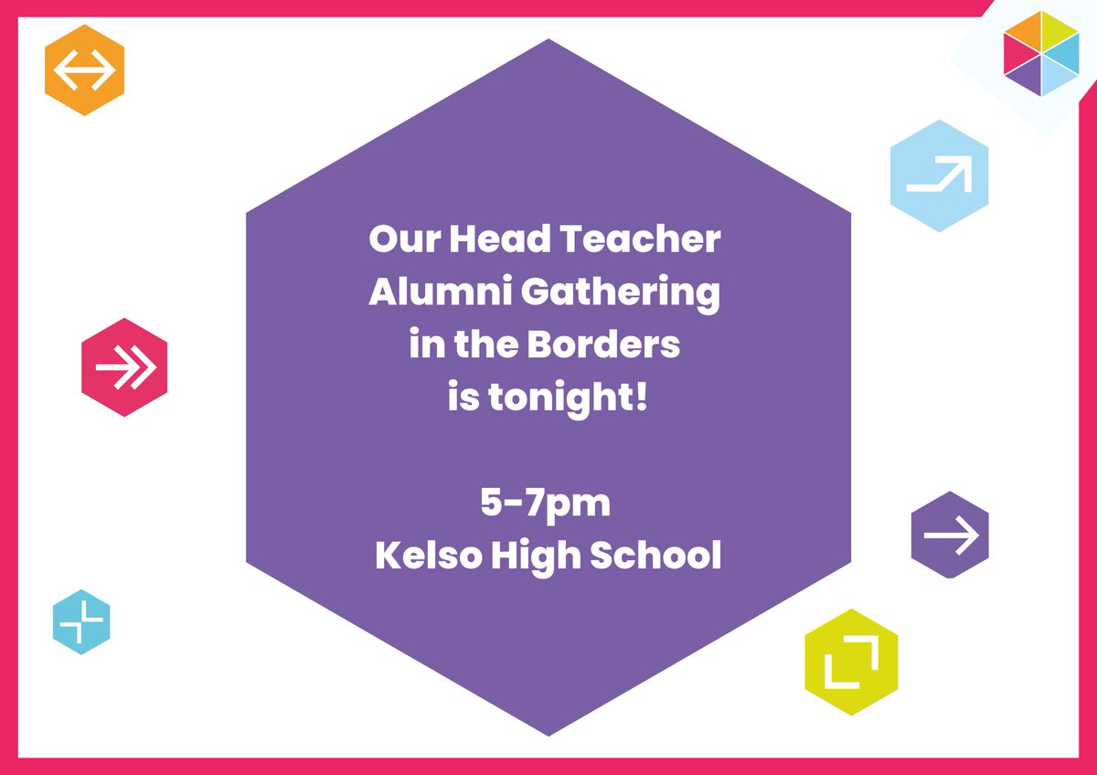Our first Head Teacher Alumni Gathering is TONIGHT at Kelso High School from 5-7pm. 

We welcome all our head teacher graduates🤗

Find out more and reserve your free place (light refreshments included😋) eventbrite.co.uk/e/scottish-bor…