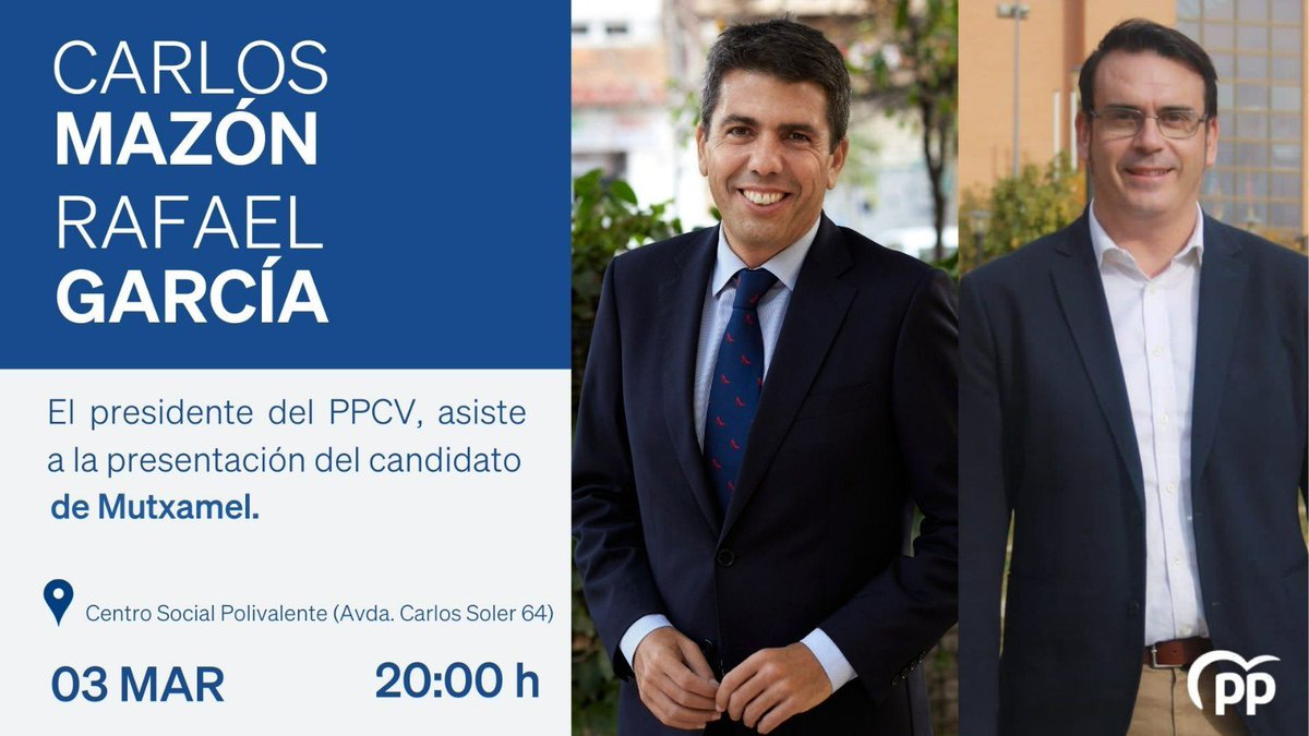🔵 @CarlosMazon40 presenta al candidato a la Alcaldía de #Mutxamel <a href="/RafaelGBerengue/">RafaGarcía Berenguer</a>