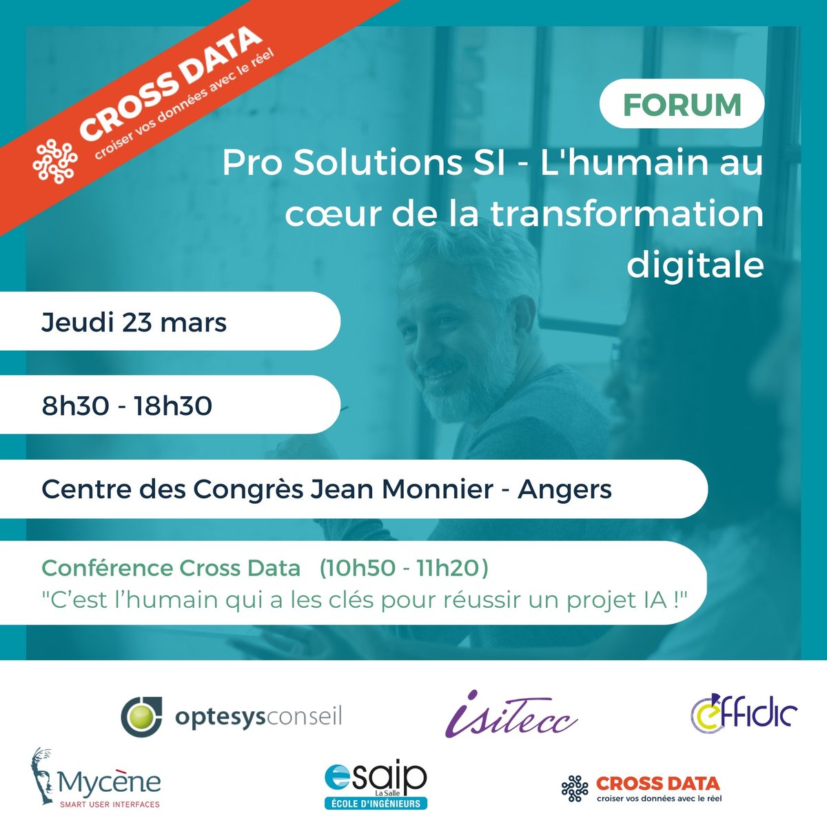 [ PARLONS #DATA 🎙️]

Pro-Solutions SI revient en 2023 sous le thème de « L’humain au cœur de la transformation #numérique » !

📅 Jeudi 23 mars
🕒 8h30 - 18h30
📍 #Angers, Centre des Congrès
📰 Ateliers, workshops, tables rondes, …

🎟️ Inscription : prosolutions-si.fr

1/2