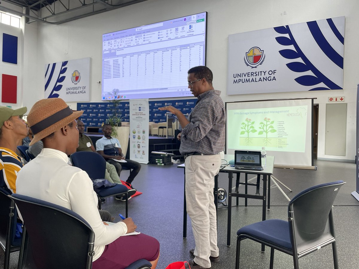 alabamaED's tweet photo. I am sitting-in on Dr. Meressa’s @Nema_bmer Expert Booth on “Symptoms of Nematode infection on plants” on second day of the 2nd Pan-African Nematology Workshop (PANEMA) at the University of Mpumalanga in South Africa. #Panema2023WS #expert #Nematode https://t.co/PUQ0R1g85i