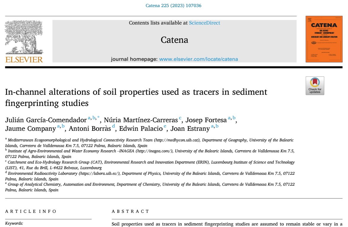 Medgeorisk's tweet photo. New paper published in #Catena journal. Which soil properties are more sensitive to in-channel biochemical alterations? Relevant information for sediment tracing in drainage catchments. #Sediment_fingerprinting
Available in: https://t.co/nC7NrBZbu8 https://t.co/Nvn3pUP4mi