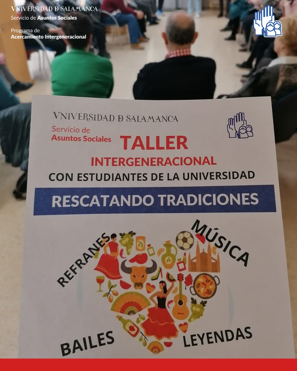 sas_usal's tweet photo. 📆 Hoy comienza el taller "Rescatando Tradiciones" impulsado desde el #ProgramaIntergeneracional del SAS con estudiantes voluntarios de @FilologiaUsal y mayores del centro Prosperidad
👦🧑🦳 Celebremos las tradiciones, conectemos con nuestra cultura y creemos espacios de encuentro https://t.co/ANthYzzQuK