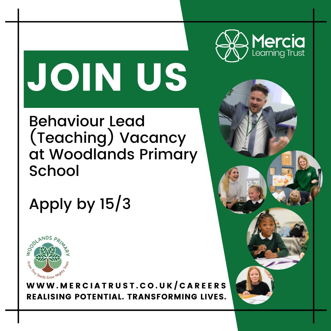 We are looking for an experienced, ambitious, caring and resilient teacher to join our school as Behaviour Lead. 

merciatrust.co.uk/blog/?pid=198&…

#teachingjob #behaviourlead #sheffieldschools #sheffield @MerciaTrust