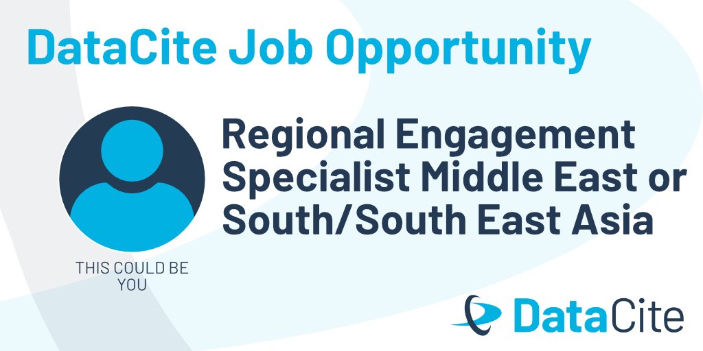 DataCite's tweet image. 📣 #WeAreHiring Become our new Regional Engagement Specialist for the Middle East or South/South East Asia!
If you are interested in #OpenScience and improving access to #OpenInfrastructure we&apos;d like to hear from you. 
⏰Apply by March 15!

Please RT🙏🏾
datacite.org/jobopportuniti…