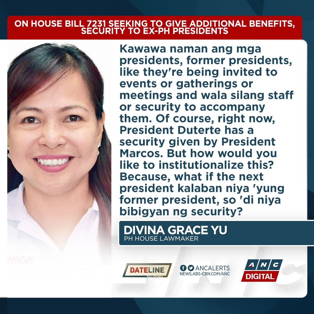 For Zamboanga del Sur Representative Divina Grace Yu, additional benefits for former presidents is one way of giving back to them for serving the country for six years. #ANCSoundbytes

WATCH: https://youtu.bWATCH: https://youtu.b#ANCSoundbytese/PcNVQtxVhEU