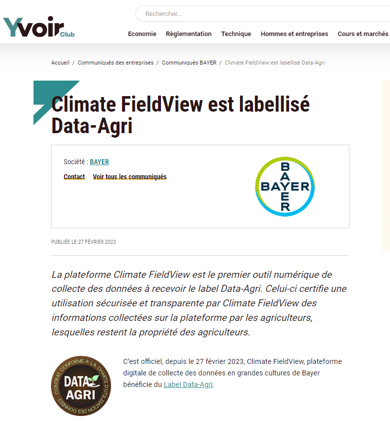 FieldViewFrance's tweet photo. "Le label #DataAgri certifie une utilisation sécurisée et transparente par Climate FieldView des informations collectées sur la plateforme par les #agriculteurs, lesquelles restent la propriété des agriculteurs."
#Yvoir
Lire la charte du label➡️https://t.co/J8uIH4w2tC https://t.co/QsZJSk5PtU