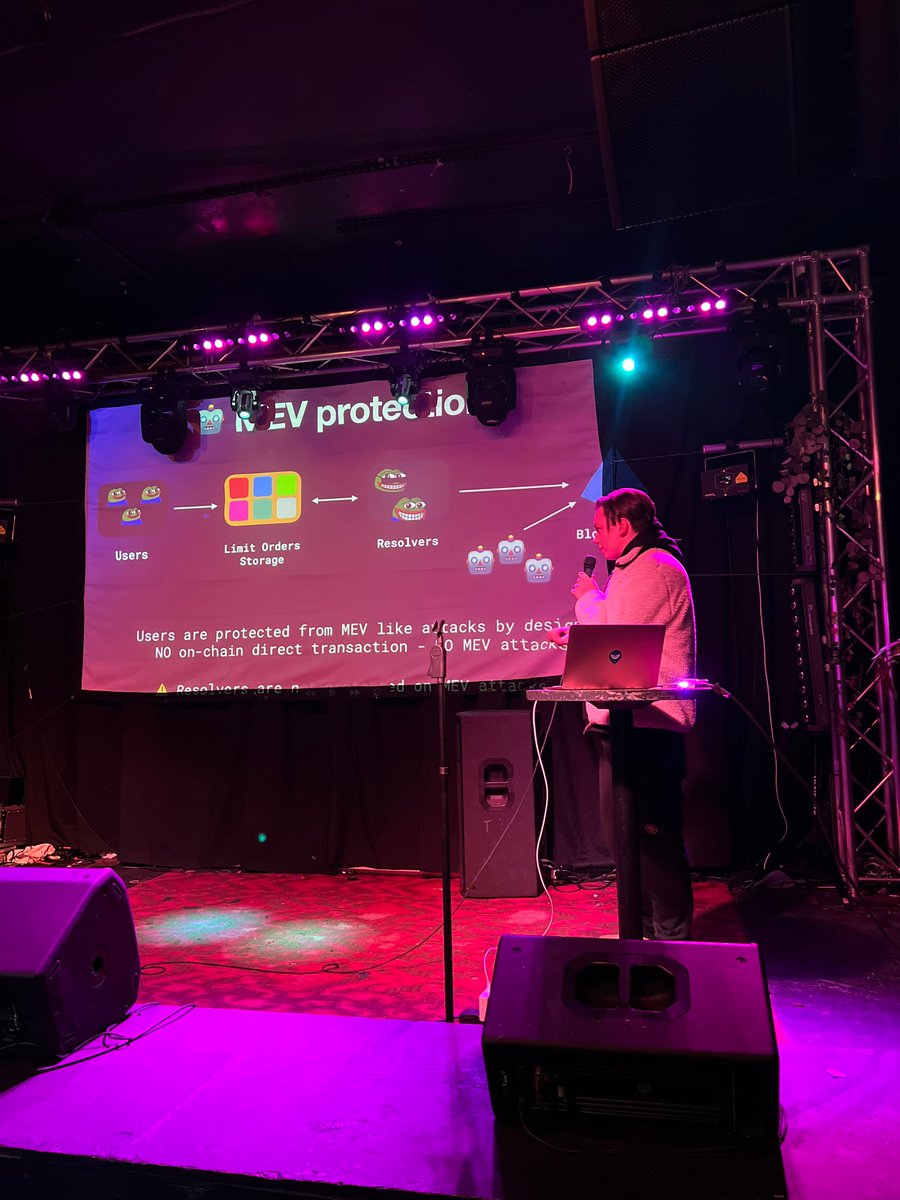 1inch's tweet image. 1/ The #1inch team are kicking it off at @EthereumDenver 🇺🇸 week!

@EnormousRage, our Backend Team Lead, just spoke at DeFi Day by @DystopiaLabs, sharing some valuable insights 💡 on the future of #DeFi and on how to implement 1inch #FusionMode.

#ETHDenver2023
