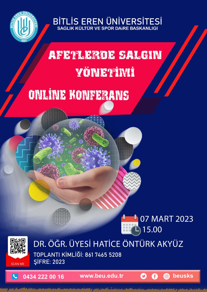 Afetlerde Salgın Yönetimi / Online Konferans 
Bağlantı Linki İçin Lütfen Tıklayınız.
us05web.zoom.us/j/86174655208?…
