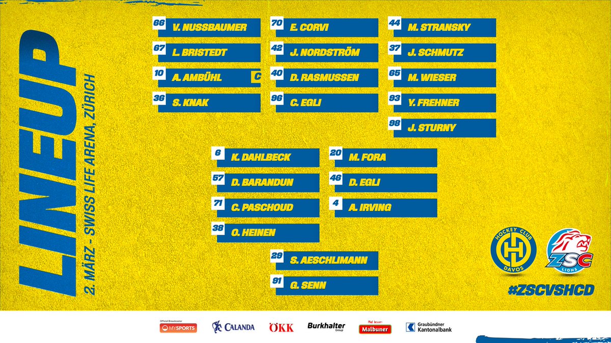 HCD_offiziell's tweet photo. 🚨 Game 5⃣1⃣ 🆚 @zsclions 
 
Einige Umstellungen in den Linien im #HCD-#Lineup heute Abend.
Leider aber auch heute ohne #27Nygren, #90Jung, #81Wellinger und #81Prassl (alle 🤕). #31Croce, #9Hammerer, #88Minder und #84Canova (U20) und  #7Morrow überzählig.

 #HCDvsZSC https://t.co/fmmVWE9E6B