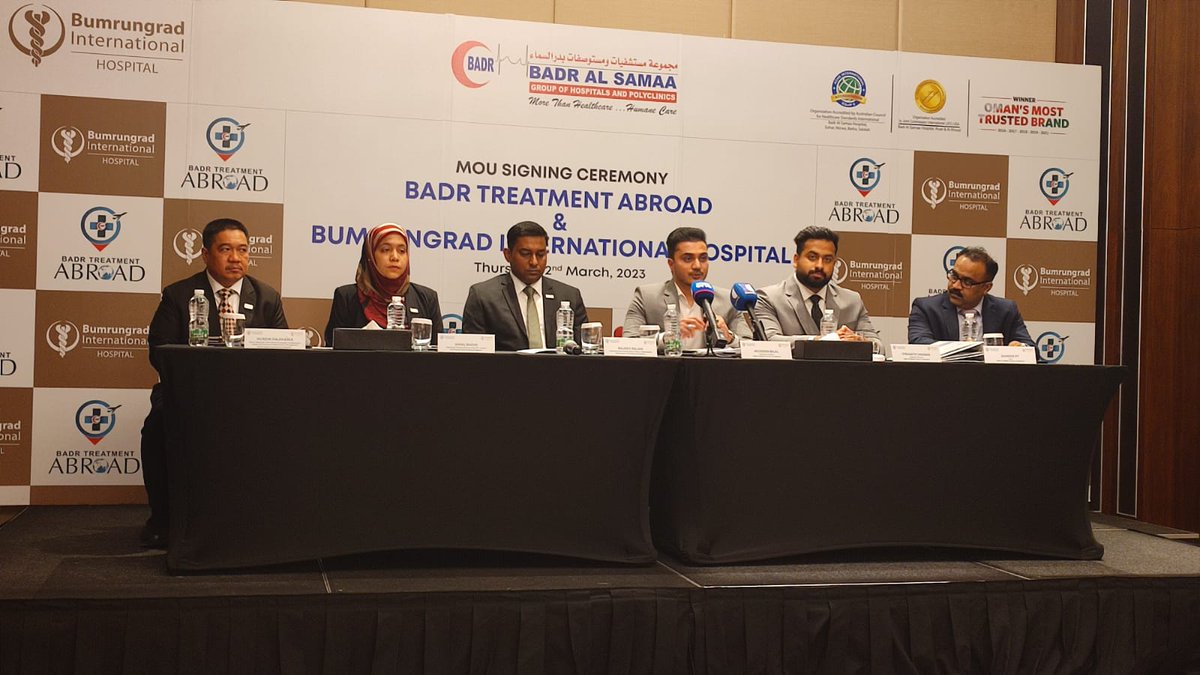 With an aim to provide better health care facilities to patients in #Oman, Badr al Samaa Group of Hospitals has signed a MoU with Bumrungrad International Hospital in Thailand. The signing ceremony was held at the Sheraton Oman Hotel on Thursday.

#muscatdaily #muscatnews