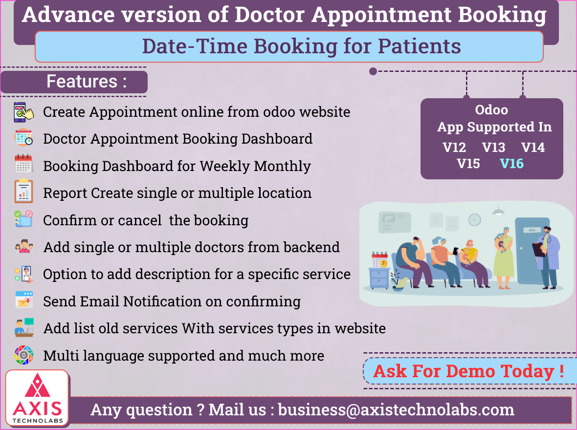 axistechnolabs's tweet image. 👩‍⚕️Odoo Doctor Appointment Booking App with Date And Slot Booking features .📆

✅Visit And Buy Now : bit.ly/3V27vGg

➡️Want A demo ? 📧 business@axistechnolabs.com
#medicalappointmentslotbooking #axistechnolabs #appointmentmodule #patientappointmentbooking #odoo16