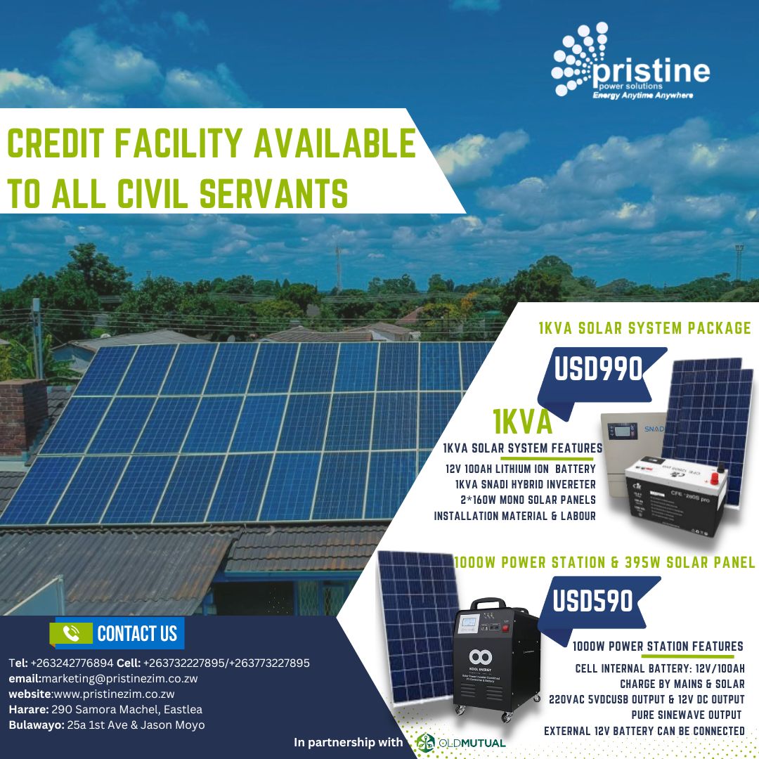 PowerPristine's tweet photo. We are pleased to announce our new credit/loan based solar packages targeting all civil servants in Zimbabwe. Don't be left out.
#solarenergy
#Goinggreen
#renewableenergy https://t.co/EO1eXY925E